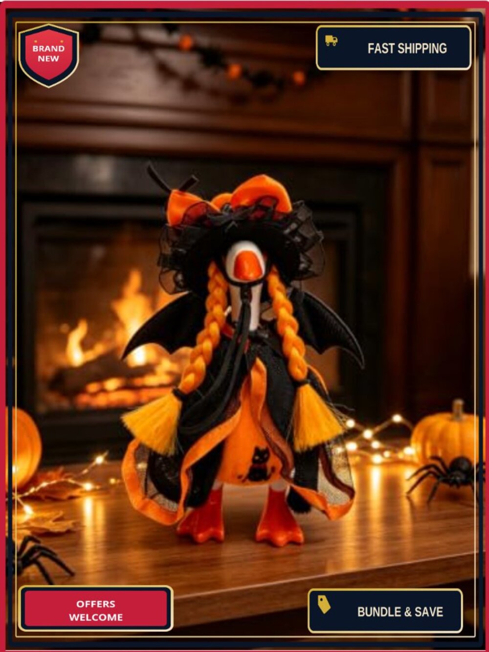 7 Inch Desk Goose Halloween Outfit Costume Set Hat Cape Bat Wings